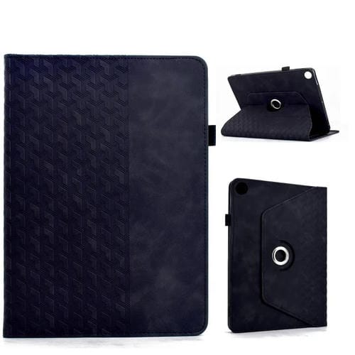 Funda de cuero inteligente con relieve y bloques de construcción giratorios para Samsung Galaxy Tab A9+ (negra)
