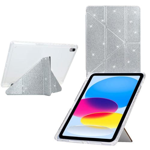 Funda plegable en Y de acrílico transparente con purpurina para iPad 2025/2022 (plateada)