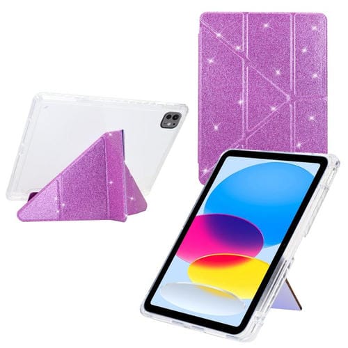 Funda de cuero inteligente con purpurina acrílica transparente plegable en Y para iPad Pro 11 (2024) (morado)