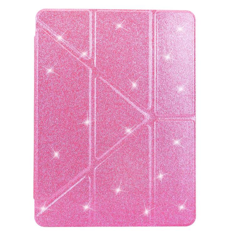 Funda plegable en Y de acrílico transparente con purpurina para Samsung Galaxy Tab A9+ (rosa)