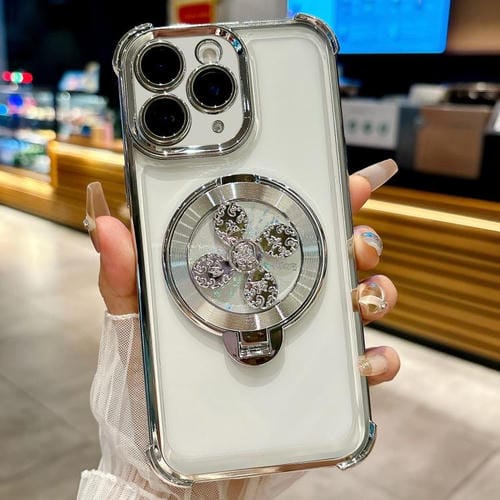 Funda para iPhone 11 Pro con soporte giratorio (plateada)