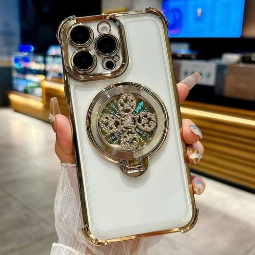 Funda con soporte giratorio para iPhone 14 Pro (dorada)