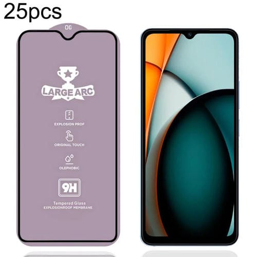 Película de vidrio templado de arco grande de aluminio de alta resistencia 9H de 0,4 mm para Xiaomi Redmi A3 4G, 25 unidades