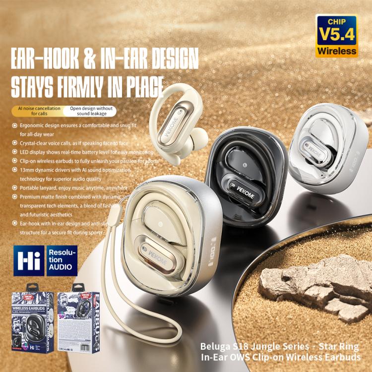 Auriculares inalámbricos intraaurales WK Beluga S18 Jungle Series Star Ring con clip OWS (negros)