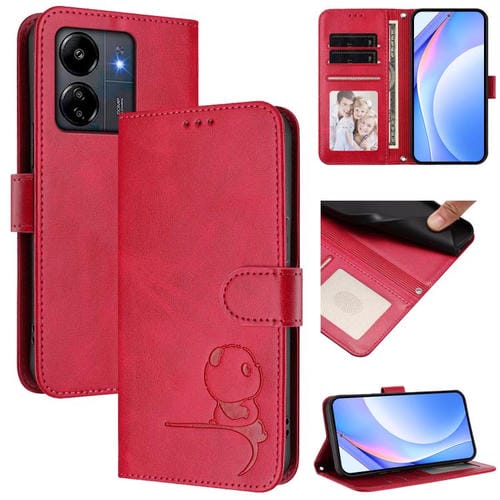 Funda de cuero RFID con estampado de panda para Redmi 13C 4G / 5G / Poco C65 con cordón (rosa)