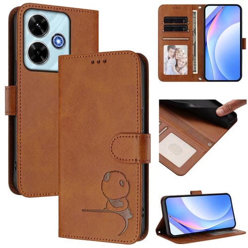 Funda de cuero con relieve RFID y cordón para Redmi 13x / 13 4G / Poco M6 4G (marrón)