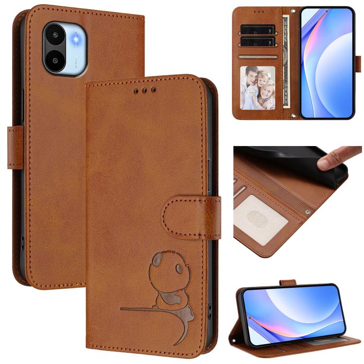 Funda de cuero con relieve RFID y cordón para Redmi A1/A2 4G (marrón)