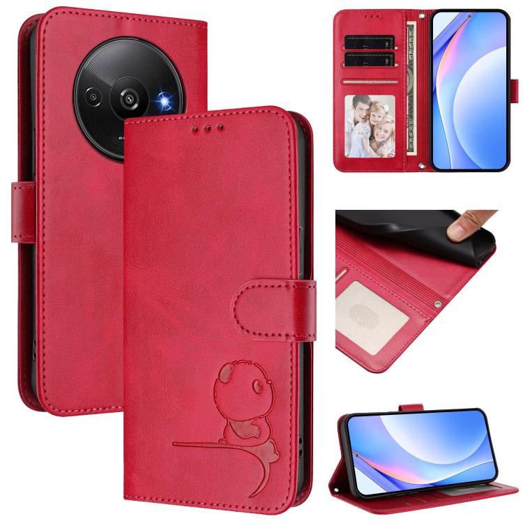 Funda de piel con relieve RFID y cordón para Redmi A3/A3x/Xiaomi Poco C61 (rosa)