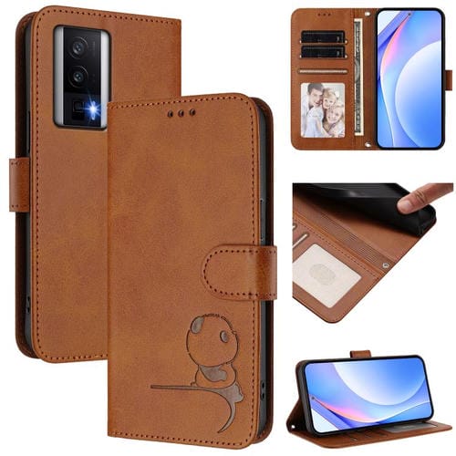 Funda de cuero con relieve RFID y cordón para Redmi K60 / K60 Pro / Poco F5 Pro (marrón)