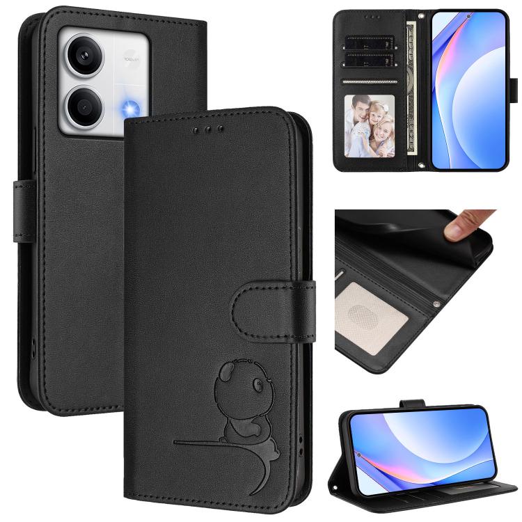 Funda de cuero con relieve RFID y cordón para Redmi Note 13 5G (negro)