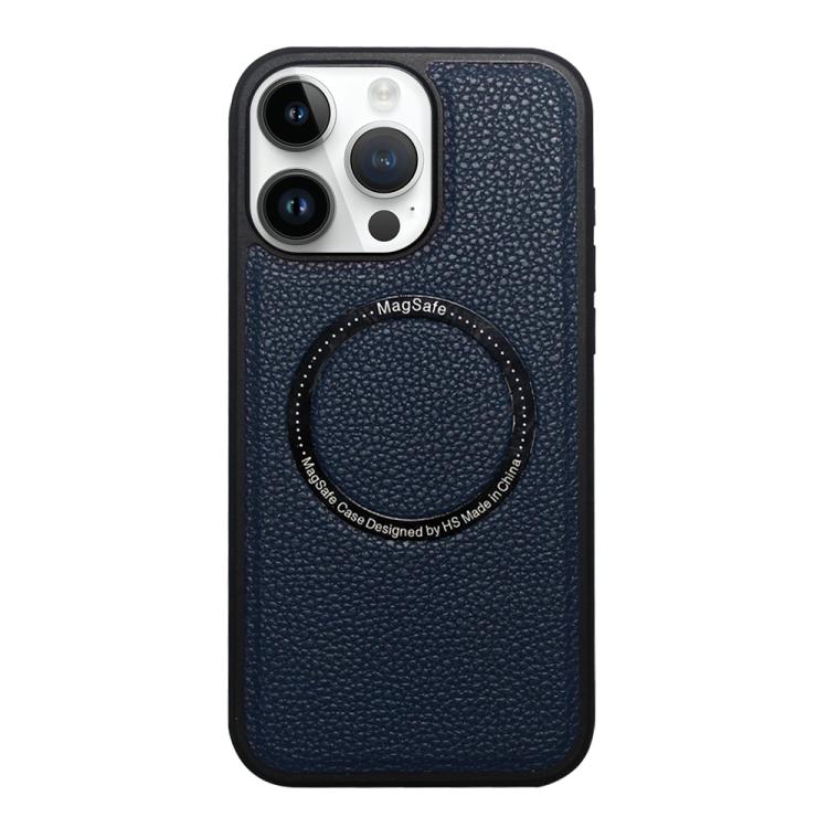 Funda trasera MagSafe de PU con textura de lichi para iPhone 13 Pro (azul)