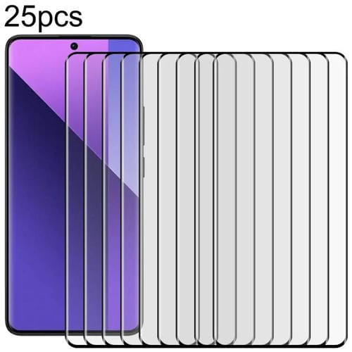 Película de vidrio templado con borde curvo 3D 9H HD, 25 unidades, para Xiaomi Redmi Note 13 Pro+ (negro)