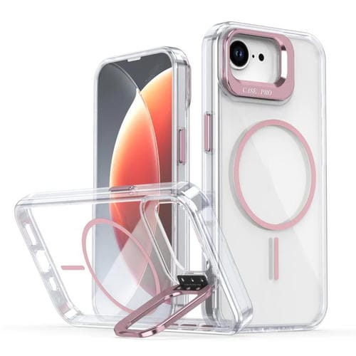 Funda para iPhone 16e con marco de lente MagSafe transparente y brillante (rosa)