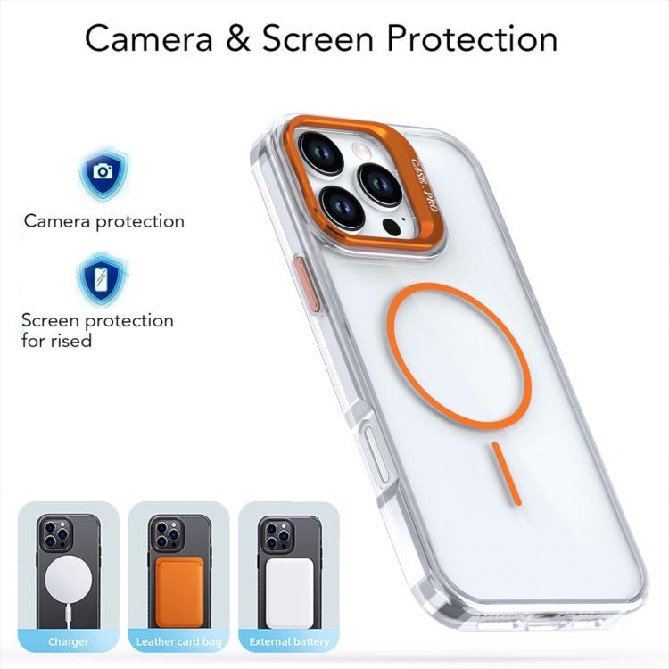 Funda para iPhone 16 Pro Max con marco de lente MagSafe transparente y brillante (rosa)
