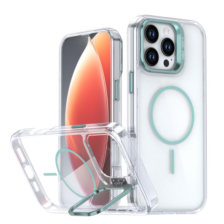 Funda para iPhone 16 Pro Max con marco de lente MagSafe transparente y brillante (azul)