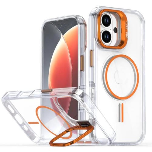 Funda para iPhone 16 con marco de lente MagSafe transparente y brillante (naranja)