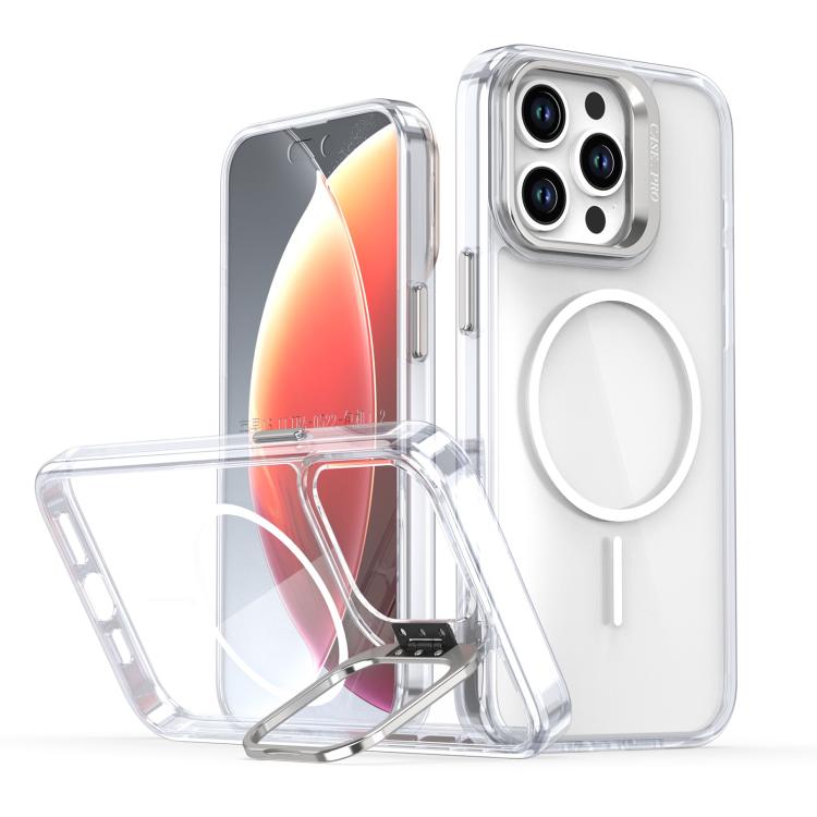 Funda para iPhone 15 Pro Max con marco de lente MagSafe transparente y brillante (blanco)