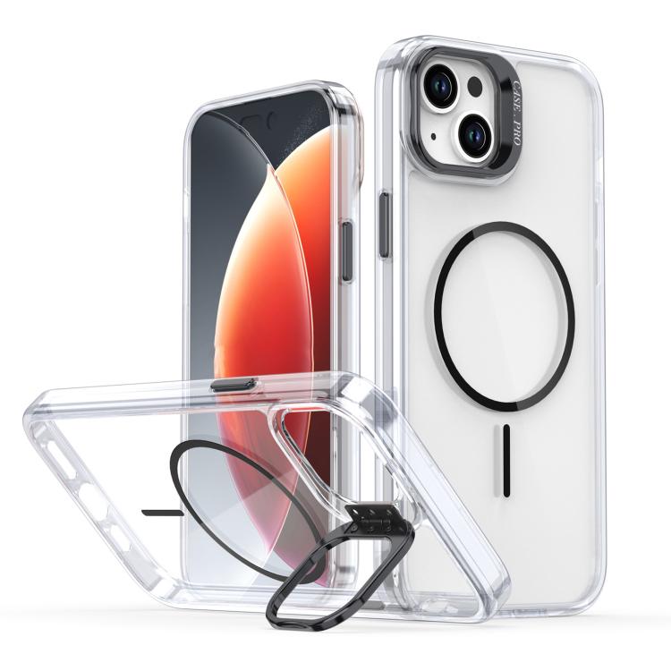 Funda para iPhone 14/13 con marco de lente MagSafe transparente y brillante (negro)