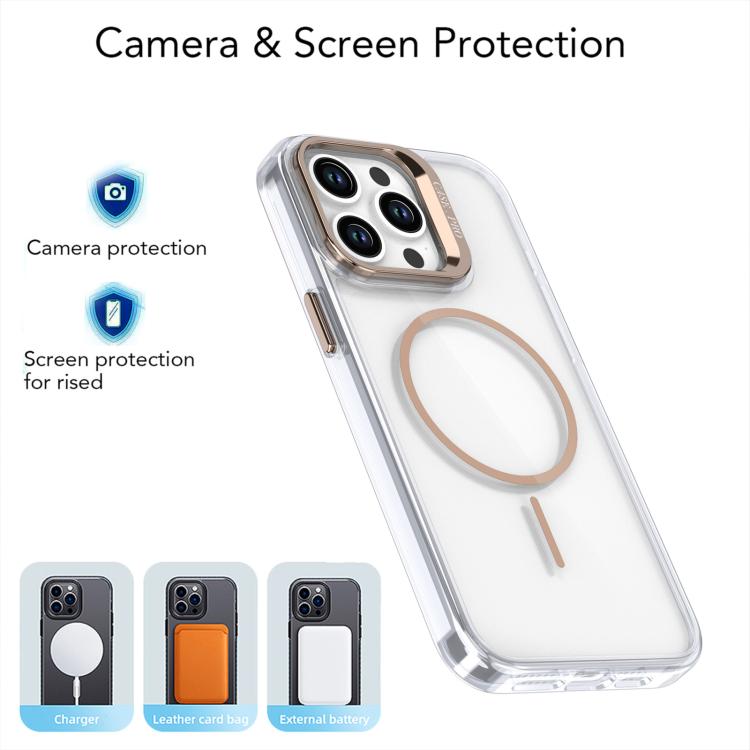 Funda para iPhone 14 Pro con marco de lente MagSafe transparente y brillante (naranja)