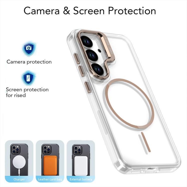 Funda para Samsung Galaxy S25/S24 5G con marco de lente MagSafe transparente y brillante (negro)