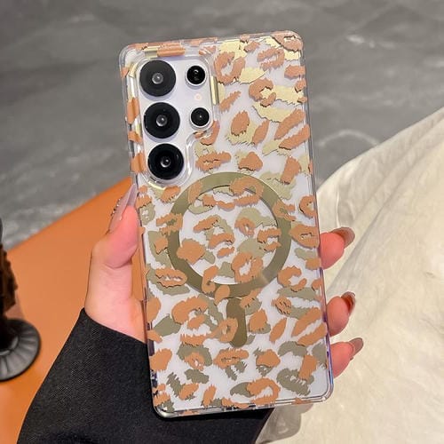 Funda para Samsung Galaxy S25 Ultra 5G Leopard con laminado IMD de doble cara MagSafe (café amarillo)