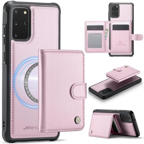 Funda de cuero con hebilla magnética para Samsung Galaxy S20+ JEEHOOD J09, estilo RFID, MagSafe (rosa)