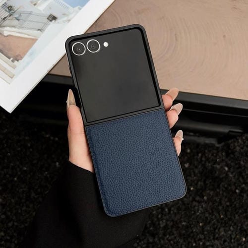 Funda trasera plegable con textura de lichi para Samsung Galaxy Z Flip5 (azul)