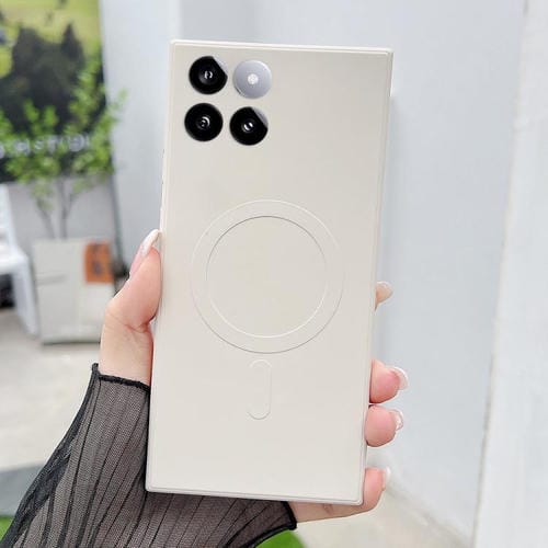 Funda magnĂ©tica MagSafe de silicona lĂquida de color sĂłlido para Xiaomi 14 (blanco antiguo)