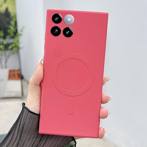 Funda magnĂ©tica MagSafe de silicona lĂquida de color sĂłlido para Xiaomi 14 Pro (rojo camelia)