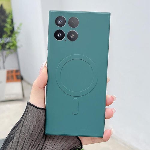 Funda magnética MagSafe de silicona líquida de color sólido para Xiaomi 15 (verde oscuro)