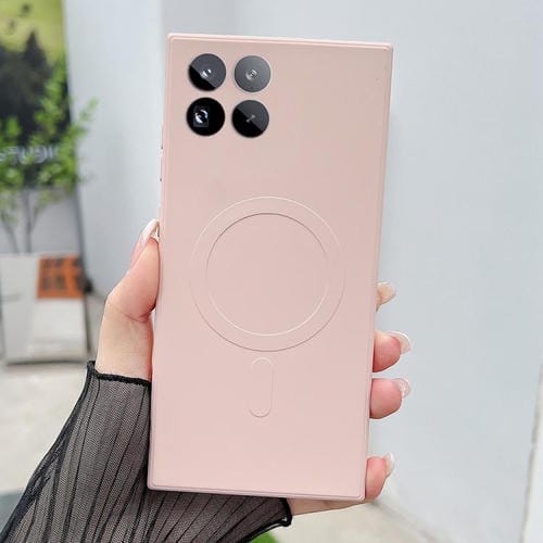 Funda magnĂ©tica MagSafe de silicona lĂquida de color sĂłlido para Xiaomi 15 Pro (rosa)