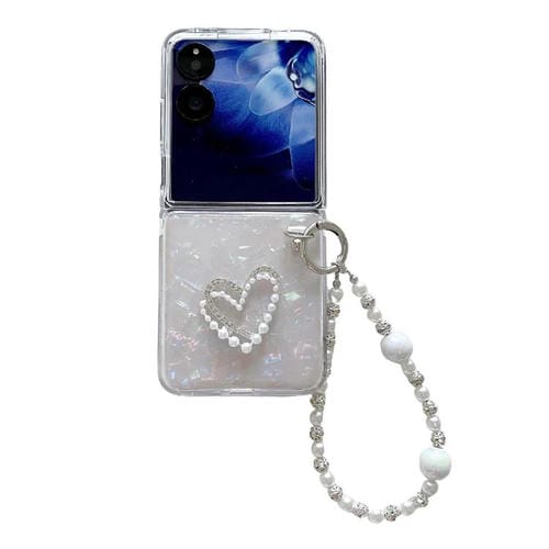 Funda para Xiaomi Mix Flip con textura perlada y diseño de corazón, con pulsera (blanca)
