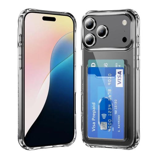 Funda híbrida de TPU y PC con ranura para tarjetas para iPhone 17 Pro Max (transparente)