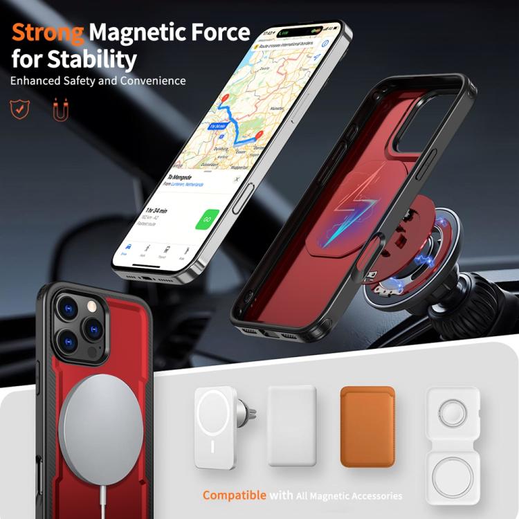 Funda metálica MagSafe con rotación de 360 grados para iPhone 16 Pro Max (roja)