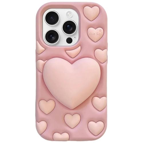 Funda de silicona con diseño de corazón 3D para iPhone 14 Pro Max (rosa)
