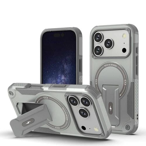 Funda híbrida de TPU y PC con soporte Magsafe para iPhone 17 Pro (gris)