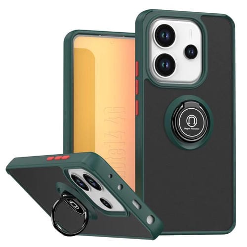 Funda de TPU + PC con anillo para Redmi Note 14 4G (164,84 mm) Serie Q Shadow 1 (Verde oscuro)