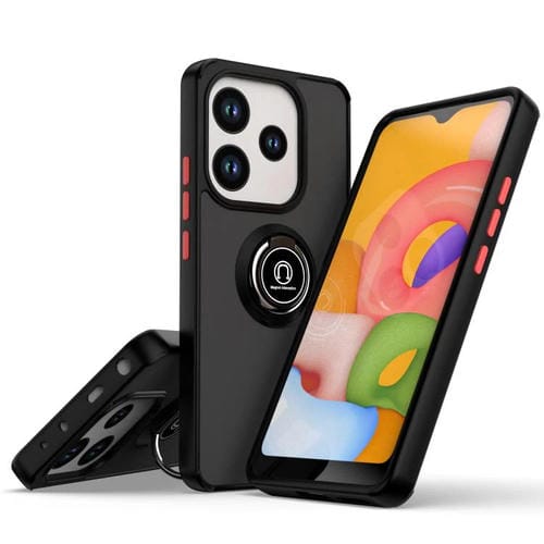 Funda de TPU + PC con anillo para Redmi Note 14 4G (163,25 mm) Serie Q Shadow 1 (Negro + Negro)