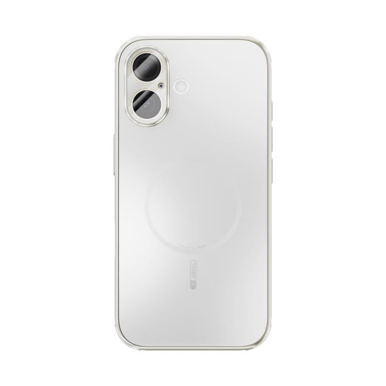 Funda ABEEL MagSafe esmerilada con disipación de calor y película para lente para iPhone 16 (blanca)