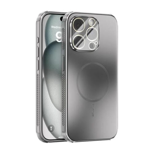 Funda ABEEL MagSafe esmerilada con disipación de calor y película para lente para iPhone 13 Pro (plateada)