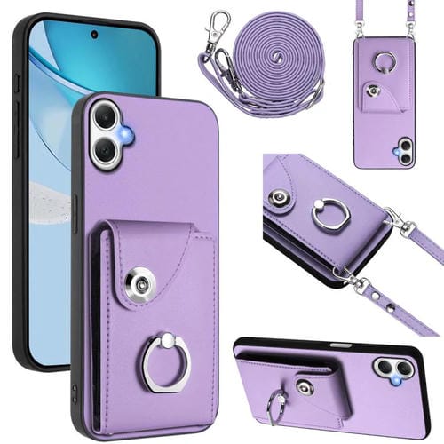 Funda para Samsung Galaxy A06 4G con tarjetero, anilla y cordón largo (morado)