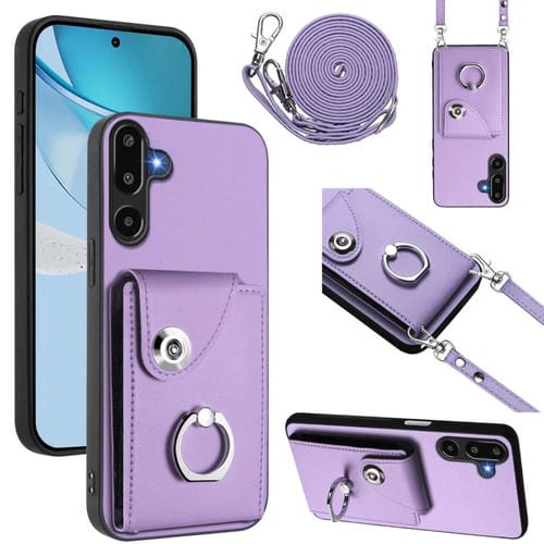 Funda para Samsung Galaxy M16 5G / F16 5G con tarjetero y anilla, con cordón largo (morado)