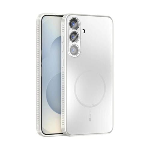 Funda ABEEL MagSafe esmerilada con disipación de calor y película para lente para Samsung Galaxy S25+ 5G (blanca)