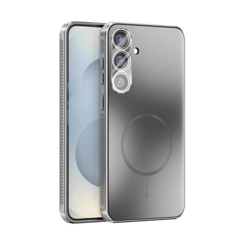 Funda ABEEL MagSafe esmerilada con disipación de calor y película para lente para Samsung Galaxy S25 5G (plateada)