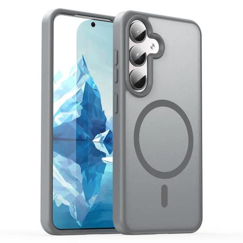 Funda híbrida de PC y TPU translúcida con acabado esmerilado MagSafe para Samsung Galaxy S25 5G (gris plateado)