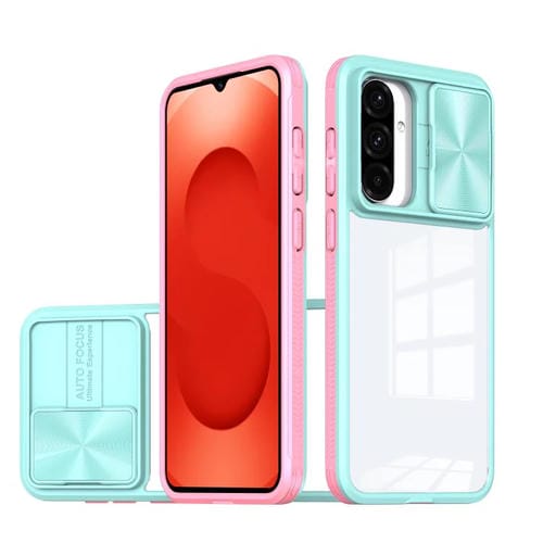 Funda deslizante de acrílico transparente + PC + TPU para Samsung Galaxy A26 5G, cobertura total (azul y rosa)