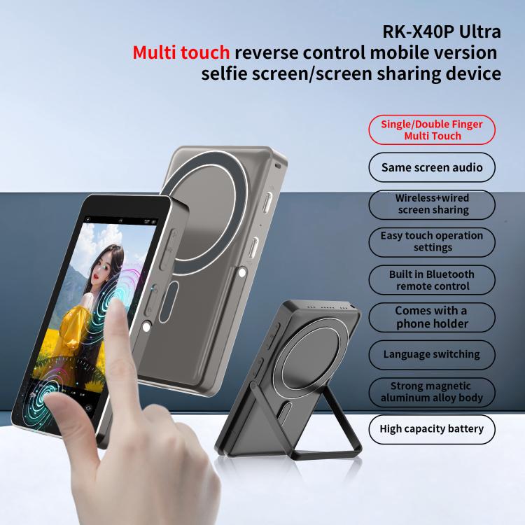Proyector magnético para selfies trasero MagSafe para teléfono móvil RK-X40P con soporte (negro)