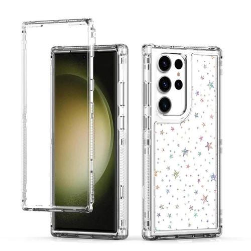 Funda de papel acrílico transparente con efecto láser para Samsung Galaxy S23 Ultra 5G (Estrellas)
