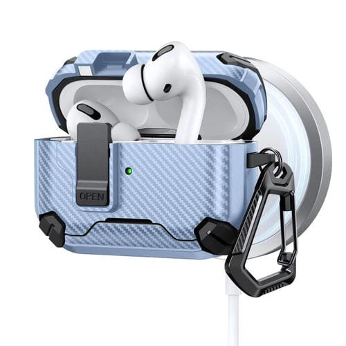 Estuche magnético MagSafe de dos colores con diseño de fibra de carbono para AirPods Pro (negro y azul)
