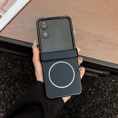 Funda MagSafe de tres piezas con textura de fibra de carbono para Xiaomi Mix Flip 2 (azul oscuro)